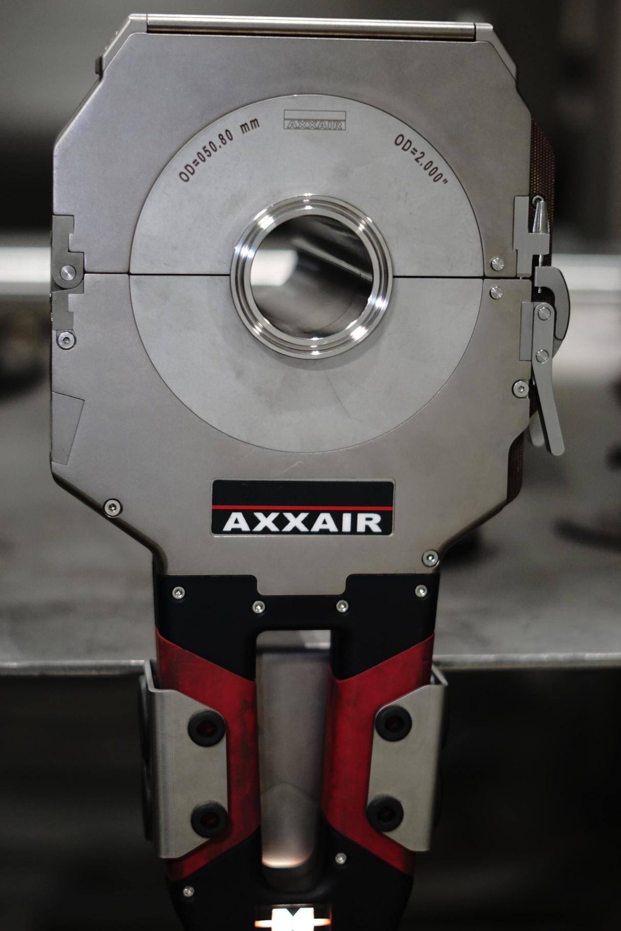 Orbital welding head set up on stainless pipe during maintenance